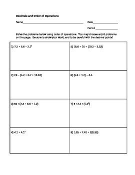 Order of Operations with Decimals by Make Middle School Math Happen