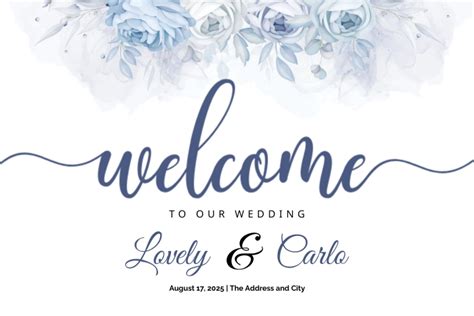 Blue Watercolor Floral Wedding Welcome Sign Template Postermywall