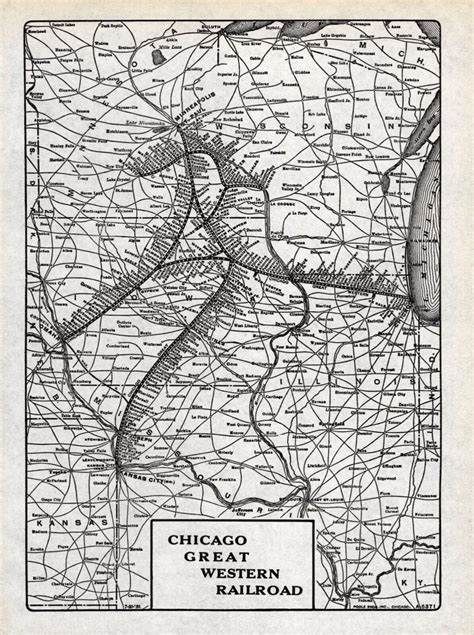 1939 Antique Chicago Great Western Railroad Map Vintage Railway Map 552