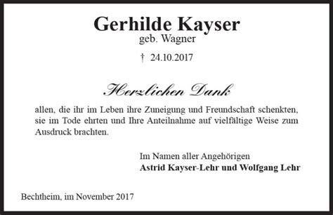 Traueranzeigen Von Gerhilde Kayser Vrm Trauer De