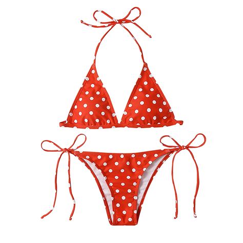 HHei K Sexy Suspender Bikini Two Piece Swimsuit With Polka Dot Print