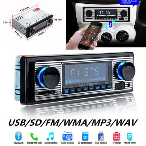 1 Din 12V Car Radio Classic FM Retro Radio Player Bluetooth Stereo MP3