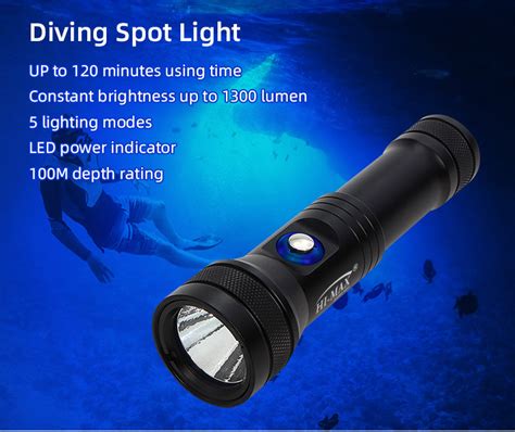 Hi Max Hd01 Rechargeable Dive Torch 1300 Lumens Black Elite