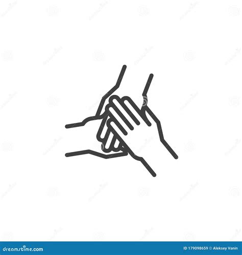 Three Hands Together Support Each Other Outline Style Logo Teamwork