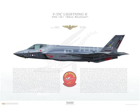 Aircraft Profile Print Of F 35c Lightning Ii Vfa 101 Grim Reapers Nj101 168733 Profile Print