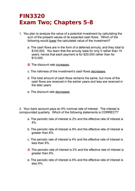 FIN3320 Practice FIN Exam Two Chapters 5 You Plan To Analyze The