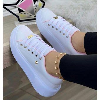 Tenis Blanco Para Dama Zapatillas Zapatos Mujer Lindos Moda Casual