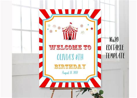 Editable Carnival Party Welcome Sign Printable Circus Welcome Sign