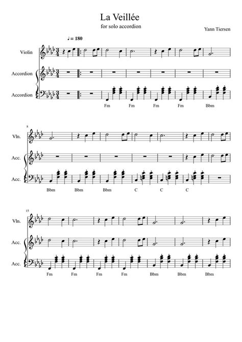 La Veill E Yan Tiersen Accordion Tab Yann Tiersen Free Sheet Music