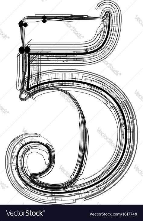 Technical typography number 5 Royalty Free Vector Image