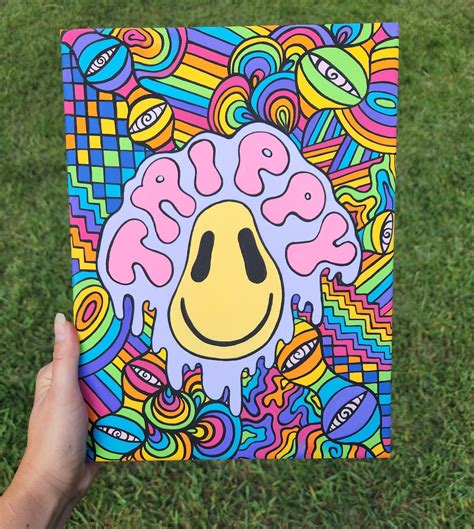 Trippy Psychedelic Rainbow Acrylic Painting Retro - Etsy