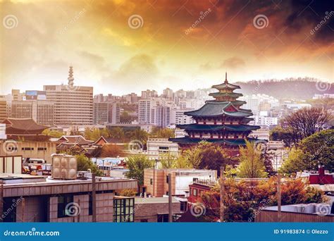 Seoul City View Urban Landscape At Sun Stock Photo Image Of