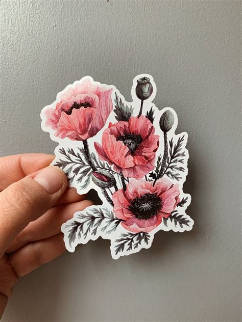 Poppy Flower Vinyl Sticker Pink Poppy Sticker Ipad Floral Etsy