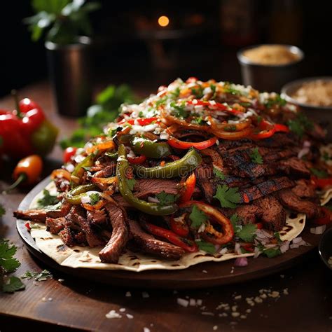 Fajitas Are A Mexican Dish With Grilled Meat Stock Illustration