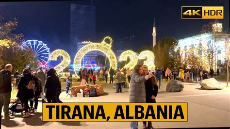 Tirana Albania 🇦🇱 2023 New Year🎄🎉 Lights Decoration Raining Night ☔️