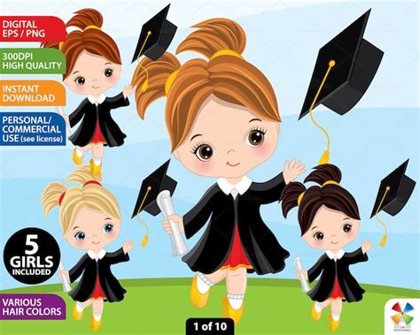 Clipart De Graduación De Niñas Vector Digital Clipart De Etsy España