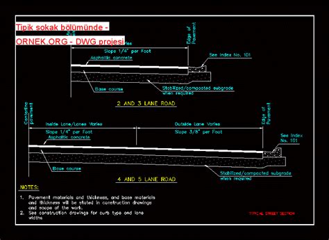 Tipik sokak bölümünde dwg projesi Autocad Projeler