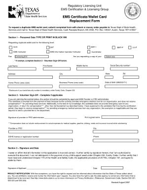 Fillable Online Dshs Texas EMS CertificateWallet Card Dshs Texas Fax