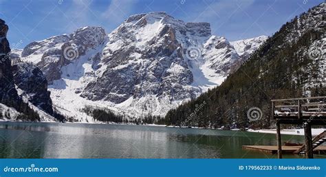 The Famous Mountain Lake In Italy Bryce Lake In The Alps Stock Image