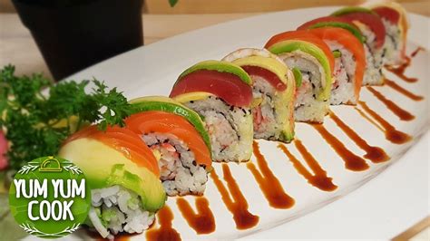 Rainbow Sushi Roll How To Make Sushi Roll At Home Yumyumcook