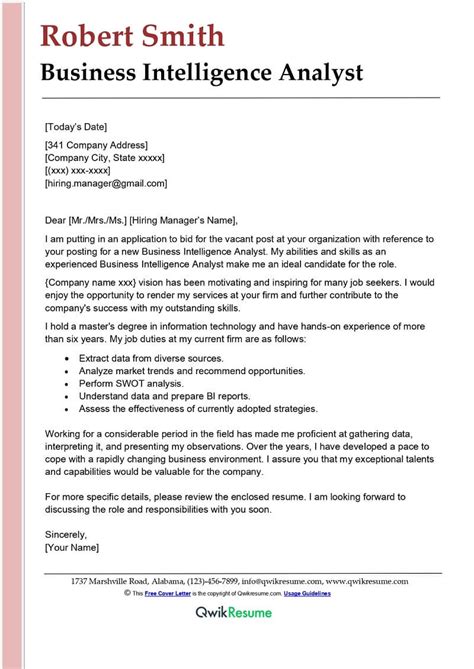 Cover Letter Example Business Analyst