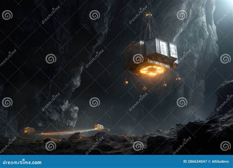 Spacecraft Deploying Mining Drones On Asteroid Stock Image Image Of