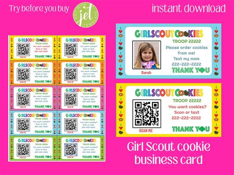 Girl Scout Cookie Business Card With Qr Code Or Girl Scout Picture