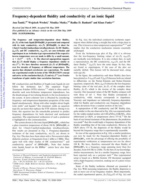 Pdf Frequency Dependent Fluidity And Conductivity Of An Ionic Liquid