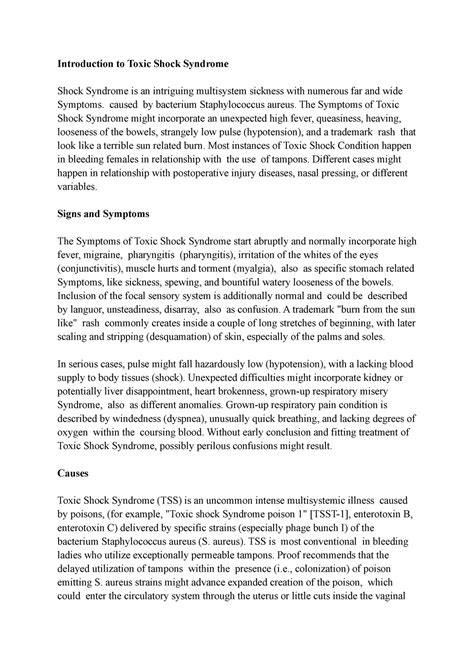 Introduction To Toxic Shock Syndrome Caused By Bacterium