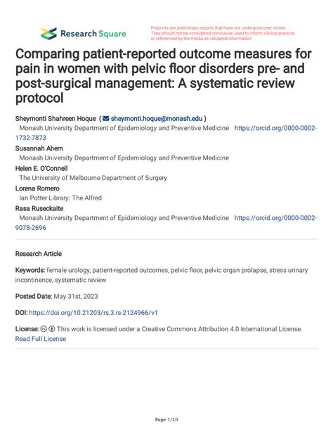 PDF Comparing Patient Reported Outcome Measures For Pain In Women