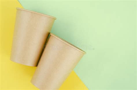 The Brown Paper Disposable Eco Friendly Cups On Green Background Stock