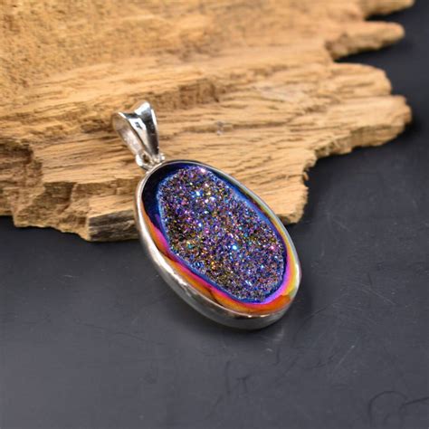 Titanium Druzy Pendant Sterling Silver Pendant Necklace Etsy