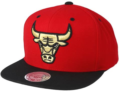 Chicago Bulls Black And Gold Metallic Red Snapback Mitchell And Ness Caps