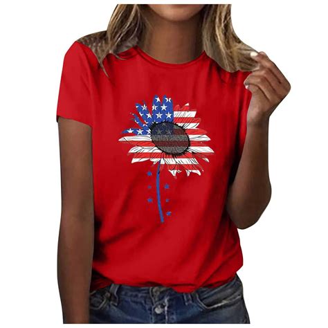 Fanxing Women American Flag T Shirts 4th Of July Usa Patriotic Tee Shirt Summer Casual Short