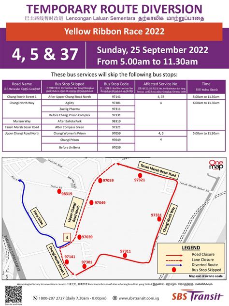 Sbs Transit Temporary Route Diversion Poster For Yellow Ribbon Race