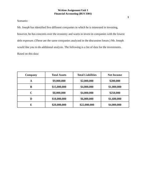 Written Assignment Unit 1 BUS3301 Google Docs Financial Accounting