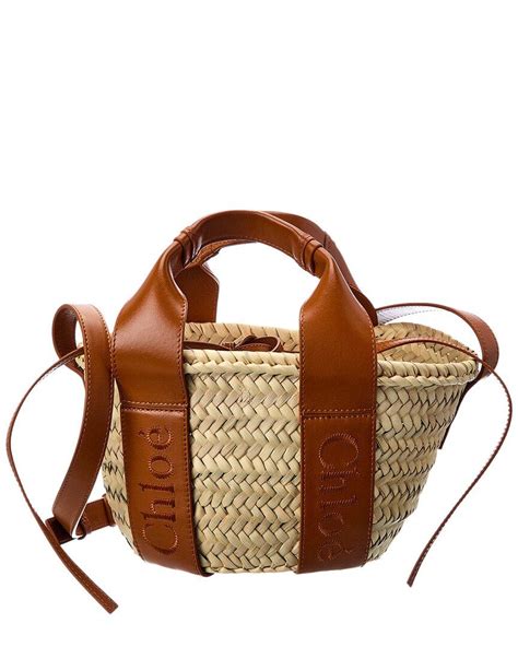 Chloé Sense Small Raffia Leather Basket Tote in Brown Lyst