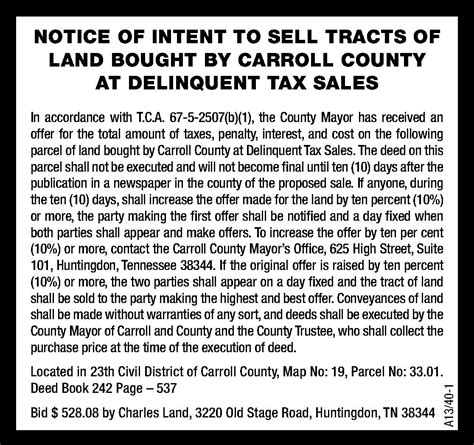 Notice Of Intent To Sell Cc Delinquent Taxes The Mckenzie Banner