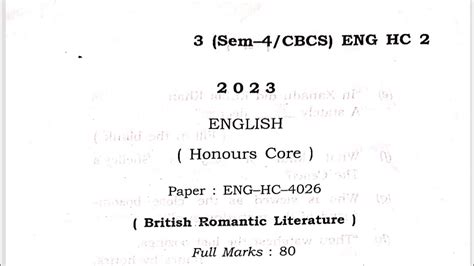 BA 4th Semester English Honours Question Paper GU ENG HC 4026