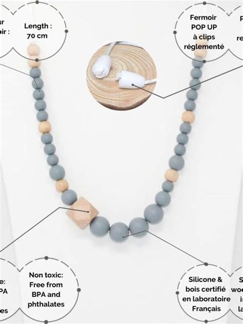 Collier D Allaitement Ou De Portage En Silicone Gris Et Bois Gris