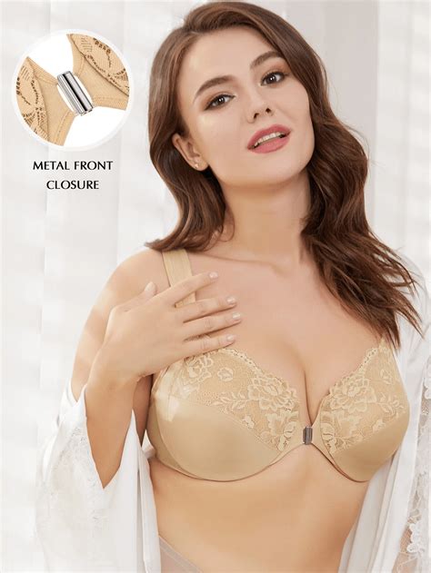 Front Closure Push Up Bra Plus Size Lace No Padded Underwire Bra Wingslove