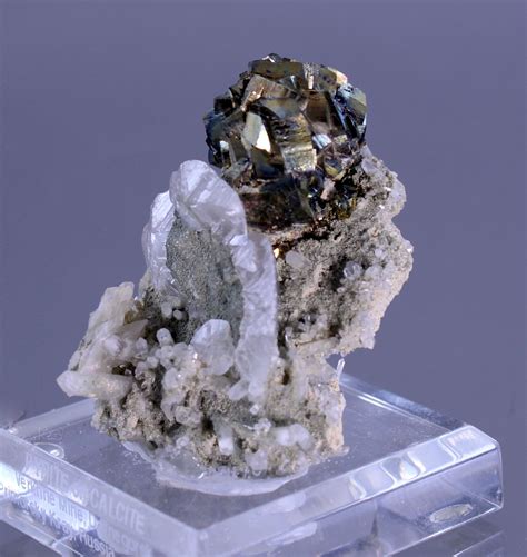 Pyrite On Calcite With Quartz Geokrazy Minerals