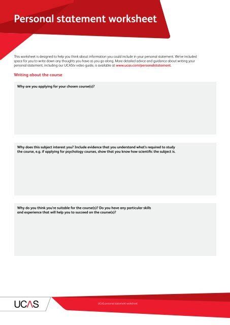 Ucas Personal Statement Worksheet