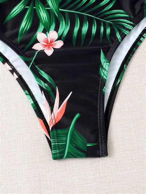 Shein Swim Conjunto De Biqu Ni Estampa Tropical Suti Push Up Moderno