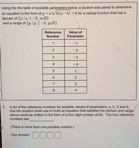 Solved Using The The Table Of Possible Parameters Below A Student Was