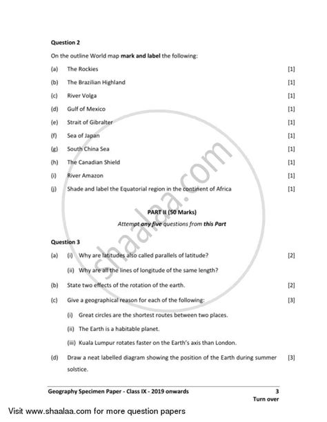 Geography 2018 2019 English Medium Icse Class 9 Set 1 Specimen Question Paper With Pdf