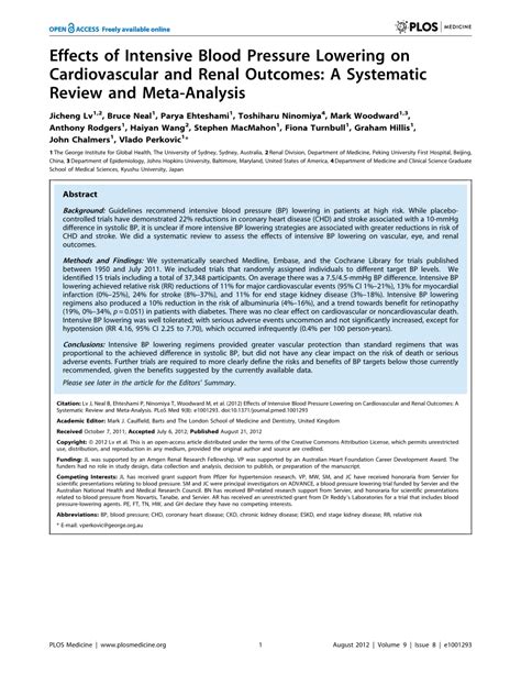 Pdf Effects Of Intensive Blood Pressure Lowering On Cardiovascular