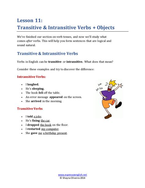 Lesson Transitive Intransitive Verbs Objects Espressoenglish