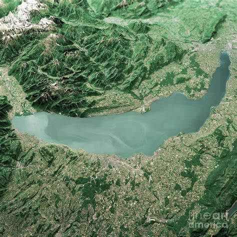 Lake Geneva 3D Render Aerial Landscape View From North Jun 2019 Digital