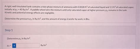 Solved A Rigid Well Insulated Tank Contains A Two Phase Chegg